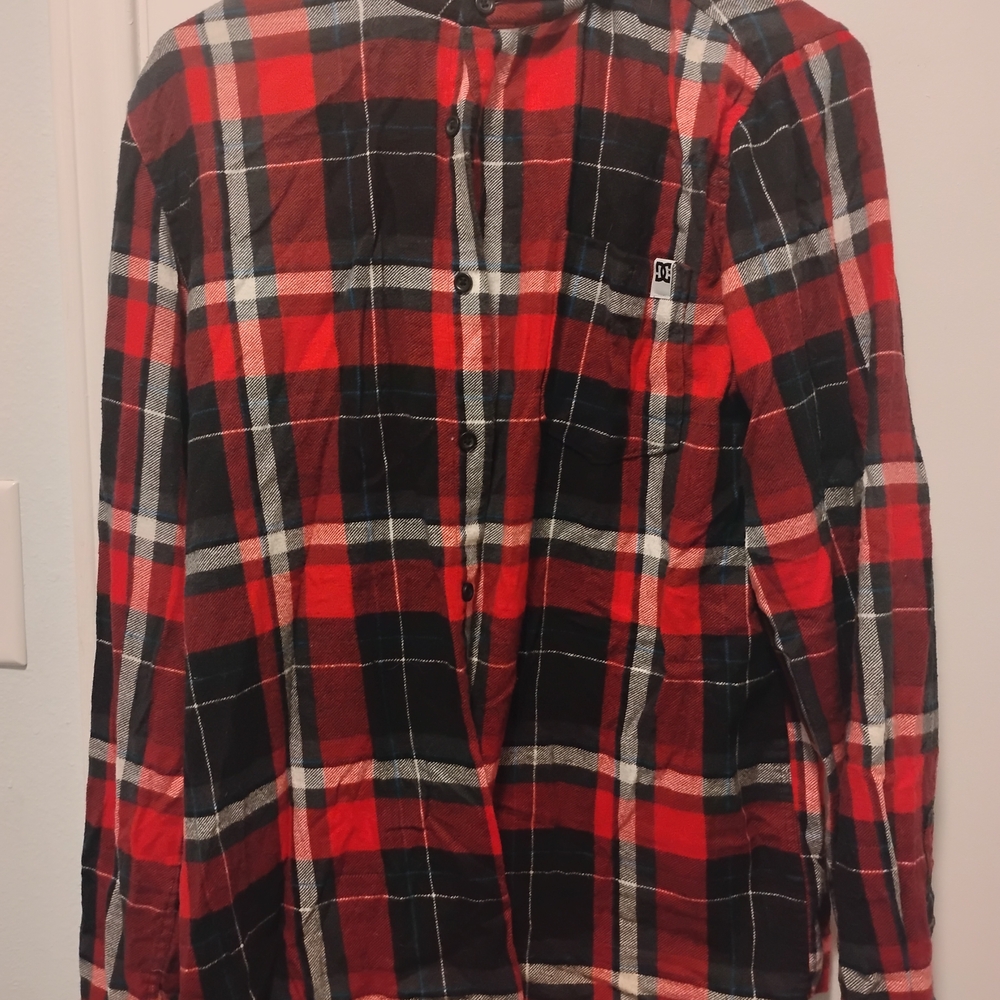 DC Men's Red and Black Plaid Button Down Shirt